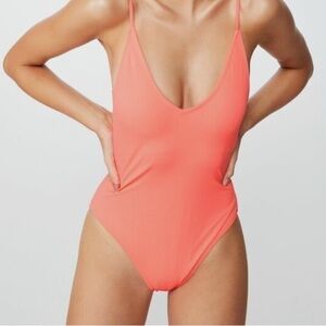 Cotton On Body Deep V One Piece Swimsuit Neon Dewberry Pink Size Small NWT